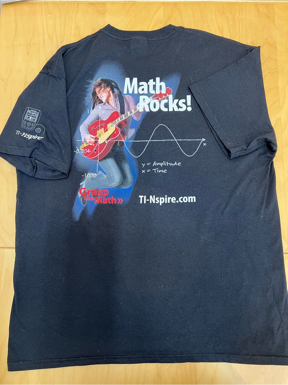 Black 'Math Rocks!' Graphic Tee with Red Guitar size L